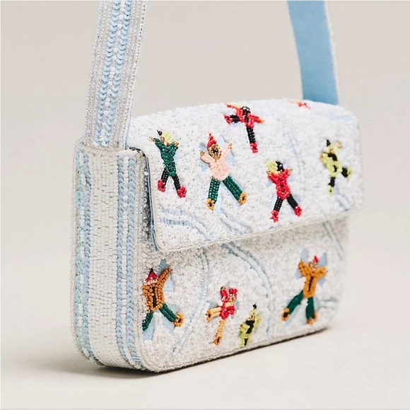 Anthropologie The Fiona Beaded Bag Winter Edition Snow Angels - Picture 10 of 14
